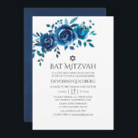 Convite Bat Mitzvah, Floral, marinho e Branco<br><div class="desc">Marinho indigo e convites de morcego floral branco mitzvah com tipografia escrita projetada para ser rápida e facilmente personalizada de acordo com as especificações de seu evento.</div>
