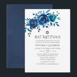 Convite Bat Mitzvah, Floral, marinho e Branco<br><div class="desc">Marinho indigo e convites de morcego floral branco mitzvah com tipografia escrita projetada para ser rápida e facilmente personalizada de acordo com as especificações de seu evento.</div>