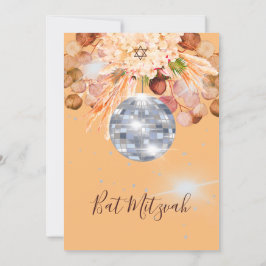 Convite Bat Mitzvah Floral Orange Disco Ball