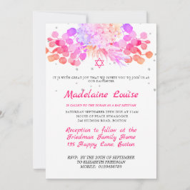 Convite Bat Mitzvah Floral Pink Moderno