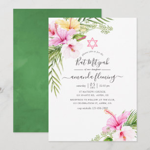 Convite Bat Mitzvah Floral Tropical aquarela