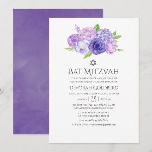 Convite Bat Mitzvah Floral Violeta Ultra
