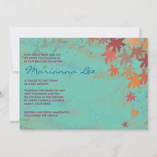 Convite Bat Mitzvah Folhas Caindo de Outono (Frente)