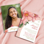 Convite Bat Mitzvah Foto Floral Dourada Elegante Rosa<br><div class="desc">Um Convite Pessoal Floral De Bat Mitzvah. Grandes flores botânicas cor-de-rosa. As informações são facilmente alteradas para suas próprias informações personalizadas com a imagem que pode ser alterada para sua própria foto.</div>