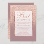 Convite Bat Mitzvah, glitz rosa de poeira poeirenta<br><div class="desc">Um moderno,  bonito chic e elegante chá glitter rosa dourado ombre com um bloco de cor pastel poeirento Bat Mitzvah convite com rosa rosa dourado padrão ombre desaparecendo sobre um fundo rosa empoeirado com um elegante quadro de ouro perfeito para uma princesa Bat Mitzvah</div>