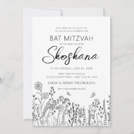Convite Bat MItzvah HEBREW Script Manuscrito Floral