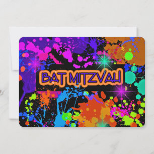 Convite Bat Mitzvah Invitation, Neon Paint Splatter