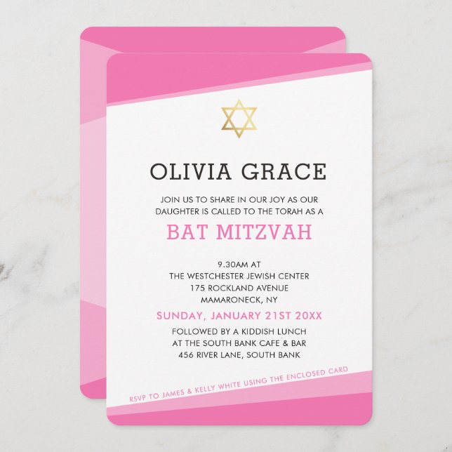 Convite BAT MITZVAH INVITE ângulos modernos simples, cor-d (Frente/Verso)