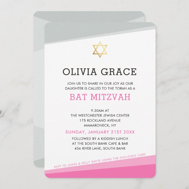 Convite BAT MITZVAH INVITE ângulos modernos simples, cor-d (Frente/Verso)