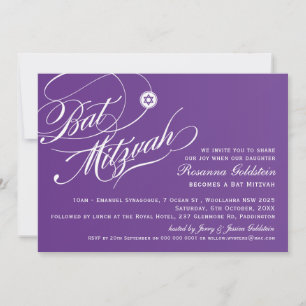 Convite BAT MITZVAH INVITE na moda tipografia ombre roxa