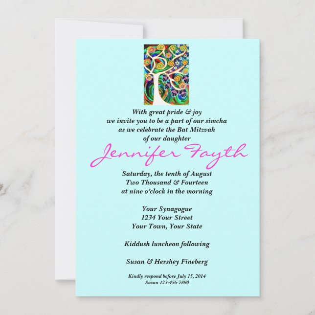 Convite Bat Mitzvah - Judaica Hamsa Ivory Tree Of Life (Frente)