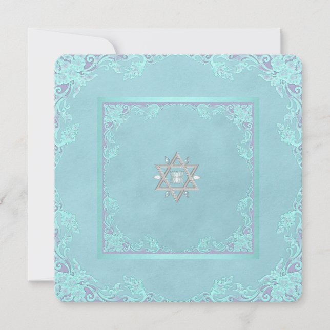 Convite Bat Mitzvah Lavanda Roxa e Azul Turquesa (Frente)