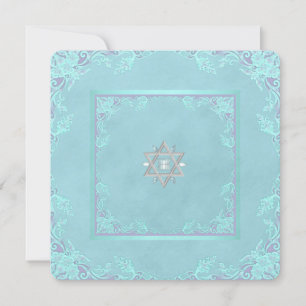 Convite Bat Mitzvah Lavanda Roxa e Azul Turquesa