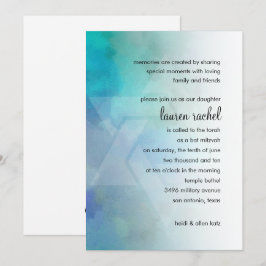Convite Bat Mitzvah Legal Cores Aqua Azul Púrpura Branco