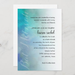 Convite Bat Mitzvah Legal Cores Aqua Azul Púrpura Branco