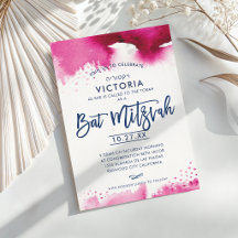 BAT MITZVAH letra moderna rosa escuro aquarela