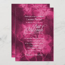 Convite Bat Mitzvah Magenta - Flores De Aquarelas Rosa