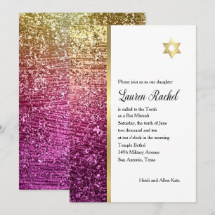 Convite Bat Mitzvah Magenta Rosa e Dourada Gliteria