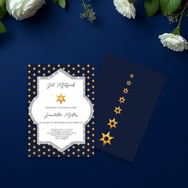 Convite Bat Mitzvah Marinho Moderno Estrela Azul De David (Criador carregado)
