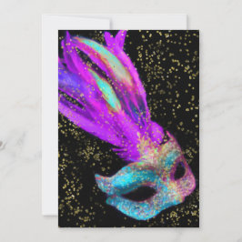 Convite Bat Mitzvah Mascarada preto rosa azul