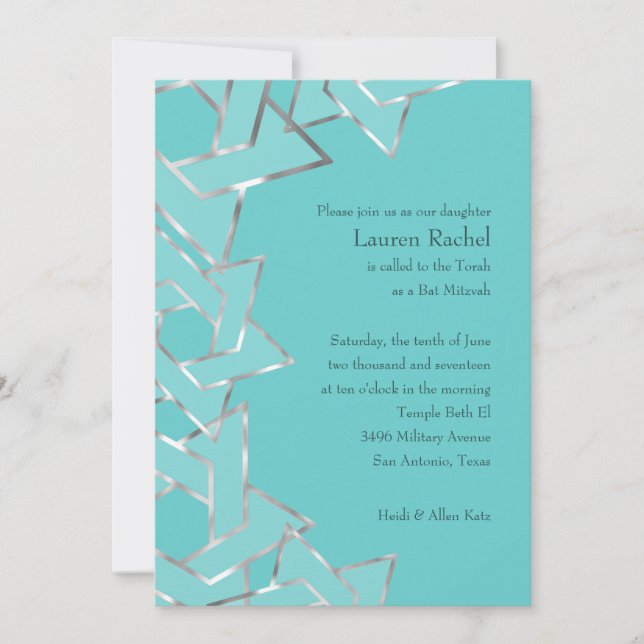 Convite Bat Mitzvah Metallic Look Star de David (Frente)