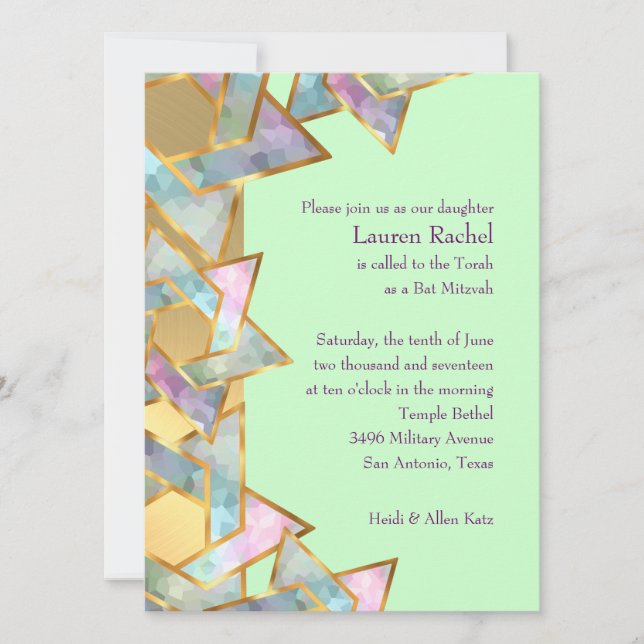 Convite Bat Mitzvah Metallic Look Star de David (Frente)