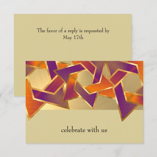Convite Bat Mitzvah Metallic Look Star de David RSVP (Frente/Verso)