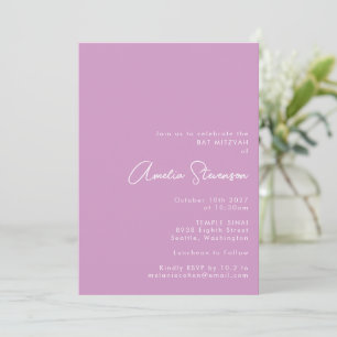 Convite Bat Mitzvah Minimalista Moderna em Lavanda Suave R