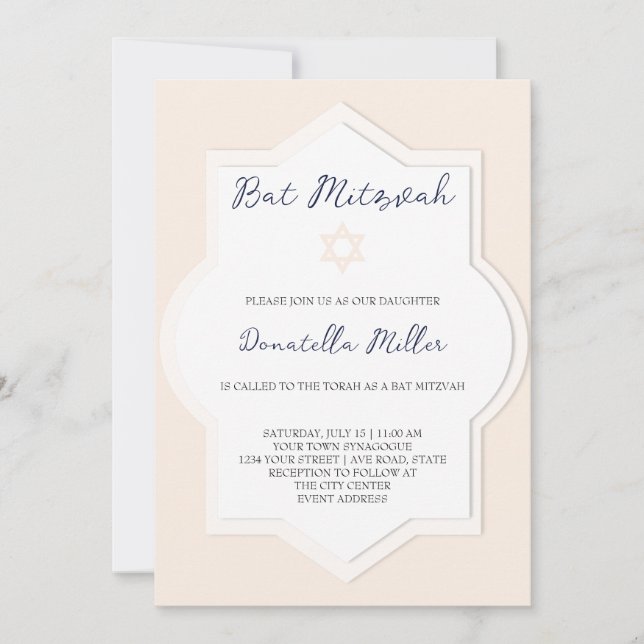 Convite Bat Mitzvah Modern Art Star De David (Frente)