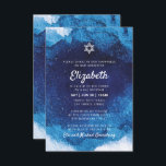 Convite Bat Mitzvah Modern Blue Watercolor<br><div class="desc">Composto por uma escrita lúdica e por uma tipografia serifônica; Tudo contra um pano de fundo azul de aquarela. 

Este foi projetado por materiais de terceiros selecionados,  exclusivos para o Zazzle.

Disponível aqui:
http://www.zazzle.com/selectpartysupplies</div>
