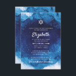 Convite Bat Mitzvah Modern Blue Watercolor<br><div class="desc">Composto por uma escrita lúdica e por uma tipografia serifônica; Tudo contra um pano de fundo azul de aquarela. 

Este foi projetado por materiais de terceiros selecionados,  exclusivos para o Zazzle.

Disponível aqui:
http://www.zazzle.com/selectpartysupplies</div>