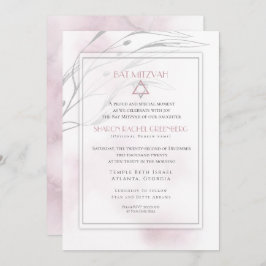 Convite Bat Mitzvah Modern Blush Pink Watercolor Splash