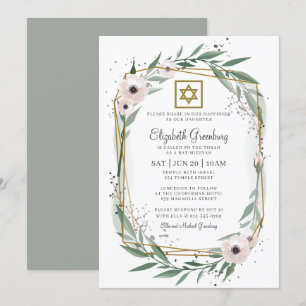 Convite Bat Mitzvah Modern Geométrico Estrela Floral de Da