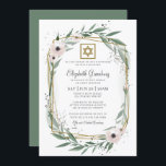 Convite Bat Mitzvah Modern Geométrico Estrela Floral de Da<br><div class="desc">O design é composto por uma delicada cor d'água,  botânica floral floral e folhagem verde folha verde sobre um fundo branco simples. Uma estrela simples de David adornou a estrutura geométrica. Disponível aqui: http://www.zazzle.com/store/selectpartysupplies</div>