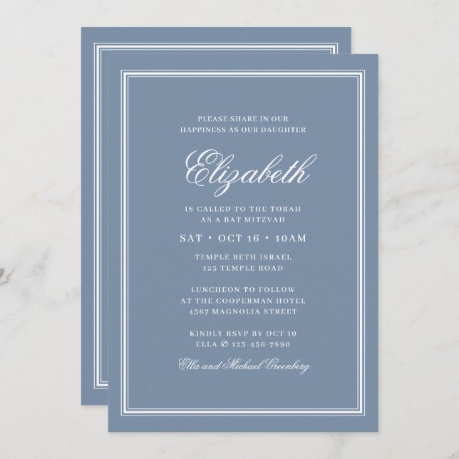 Convite Bat Mitzvah Modern Monograma em Quadro Simples (Frente/Verso)