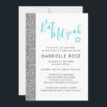 Convite Bat Mitzvah Modern Silver Glitter Stripe<br><div class="desc">Clareta prateada moderna e azul-marinho Bat Mitzvah convite. Mínimo,  simples,  chique e moda. Coordenando artigos de papelaria e de festa disponíveis no Paper Grape Zazzle Designer para completar sua decoração do partido Bat Mitzvah,  que é cintilante.</div>