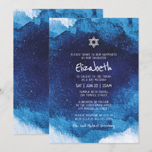Convite Bat Mitzvah Modern Tipografia Azul