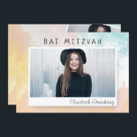 Convite Bat Mitzvah Modern Watercolor Abstrato<br><div class="desc">A pintura colorida de abstrato de aquarela serve como pano de fundo para esta placa. Personalize com três imagens do seu filho. 

Disponível aqui:http://www.zazzle.com/store/selectpartysupplies</div>