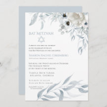 Bat Mitzvah Modern Watercolor Dusty Blue Floral