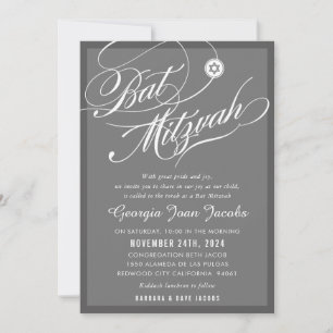 Convite BAT MITZVAH - moderna escrita elegante hollywood c