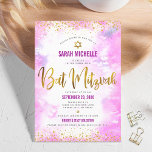 Convite Bat Mitzvah moderna folha de ouro quic cor-de-rosa<br><div class="desc">Tenha orgulho, alegria e mostre este marco do seu Bat Mitzvah favorito! Enviar este espantoso, moderno, farelo de ouro cintilante, pontos brilhantes e script de tipografia contra um fundo de aquarela cor rosa, convite personalizado para um evento se lembrar. Personalize o texto personalizado com o nome, a data e as...</div>