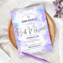Convite Bat Mitzvah, moderna folha prateada, cor-de-água r