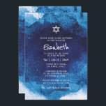Convite Bat Mitzvah Moderna Tipografia Azul<br><div class="desc">Composto por uma escrita lúdica e por tipografia serifônica; Tudo contra um pano de fundo azul de aquarela. Este foi projetado por materiais de terceiros selecionados,  exclusivos para o Zazzle. Disponível aqui: http://www.zazzle.com/selectpartysupplies</div>