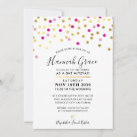 BAT MITZVAH moderno confetti spots dourados cor-de