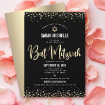 Bat Mitzvah Moderno Dourado Preto Brilho Folha de 