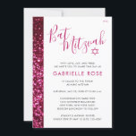 Convite Bat Mitzvah Moderno Rosa Mínimo Glitter Stripe<br><div class="desc">O elegante Bat Mitzvah,  elegante e cintilante rosa e preto,  convida para uma cerimônia e almoço moderna e divertida do tema mitzvah. Coordenar cartões de inserção de convite e decorações para completar seu tema elegante e feminino Bat Mitzvah está disponível no compro de designer Paper Grape Zazzle.</div>