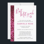 Convite Bat Mitzvah Moderno Rosa Mínimo Glitter Stripe<br><div class="desc">O elegante Bat Mitzvah,  elegante e cintilante rosa e preto,  convida para uma cerimônia e almoço moderna e divertida do tema mitzvah. Coordenar cartões de inserção de convite e decorações para completar seu tema elegante e feminino Bat Mitzvah está disponível no compro de designer Paper Grape Zazzle.</div>