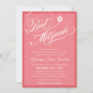 Convite BAT MITZVAH moderno script elegante flamingo rosa