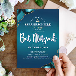 Convite Bat Mitzvah Moderno Turquesa Ombre Ágata Script