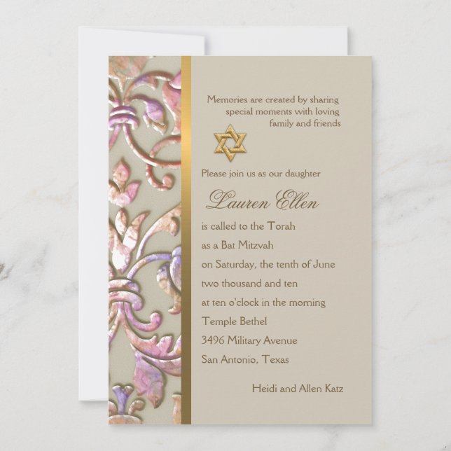 Convite Bat Mitzvah Multi "Embossed" Damask (Verso)